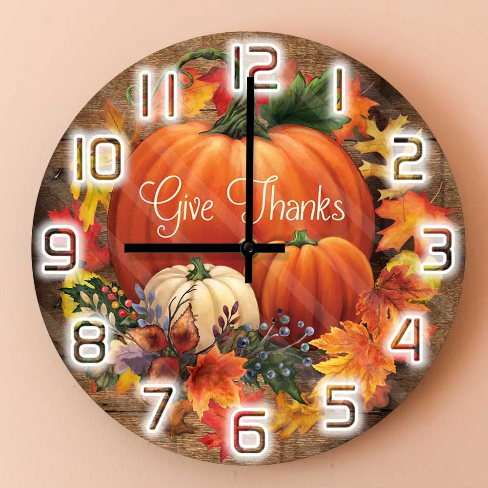 Give Thanks Blessed Wall Clock Modern Design Fall Sign Pumkin Farmhouse Autumn Home Decor Wall Watch Thanksgiving Day Gift Idea