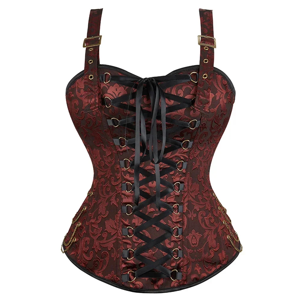Gothic Corset Top Plus Size Vintage Floral Bustier Wedding Corsets with Strap Punk Corsage Zip Up Steampunk Outfits Rave Costume