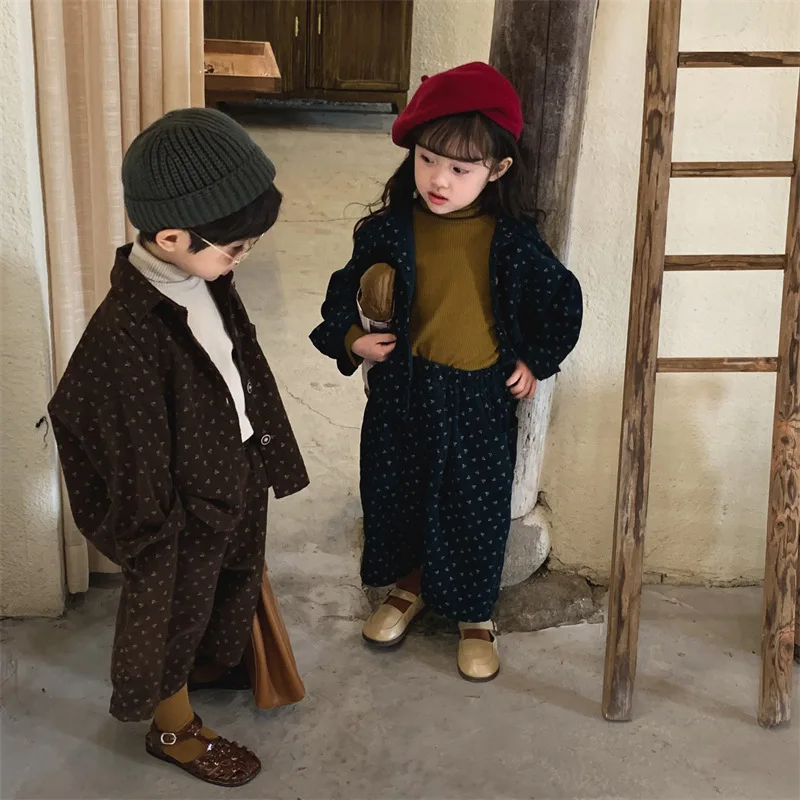 

Korean Kids Spring Autumn Clothes Suit New Boys Girl Vintage Suit Children's Top and Bottom Set Infant Outerwear Two Piece Set