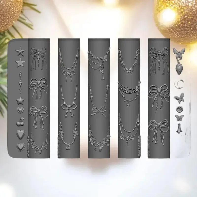 Crea bellissime nail art con stampo per unghie in silicone 3D con osso di draghi - Modelli di catene a stella, fiori e fiocchi di fiocco