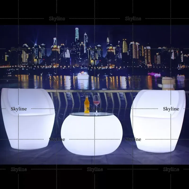 for Small Colorful LED Luminous Wine Table and Chair Set Outdoor Bar Stool with Remote Control Coffee Table Bar Counter
