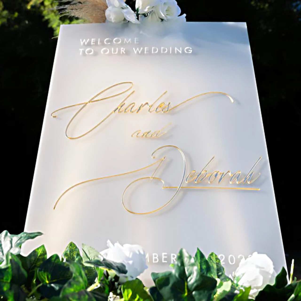 Wedding Welcome Sign - Luxury Acrylic Decorations with 3D Mirror Names,Wedding Reception Signage, Personalised Welcome Sign