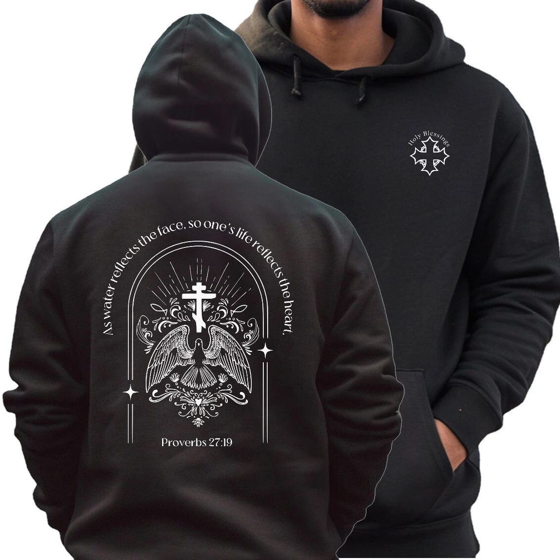 

Jesus Christians Proverbs 27:19 Holy Spirit Faith Pullover Hoodie New 100% Cotton Comfortable Casual Mens Clothes