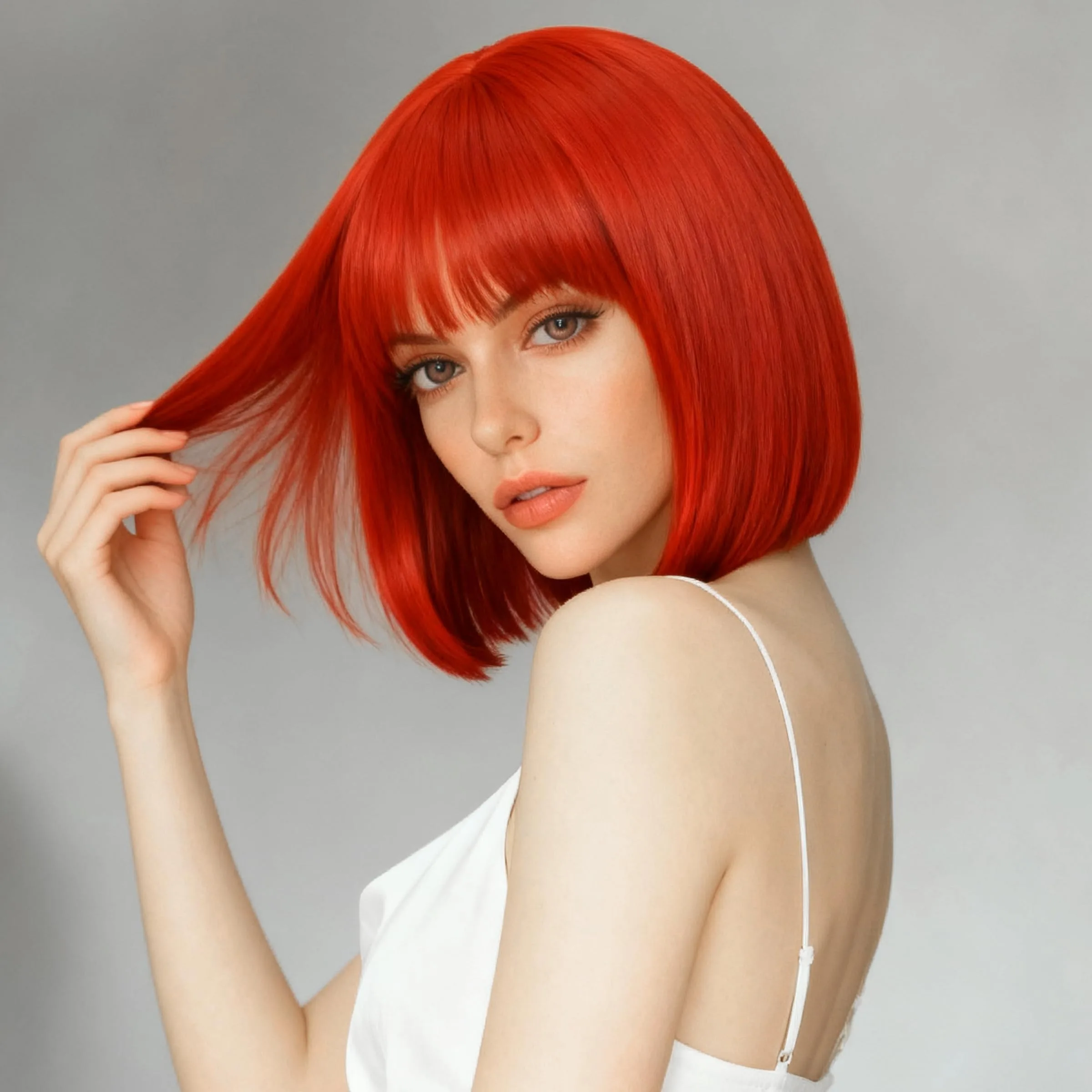 Red fashion bob hairstyle synthetic wig - Halloween party cosplay role-playing wig - Daily party wig - Hot wire wig set