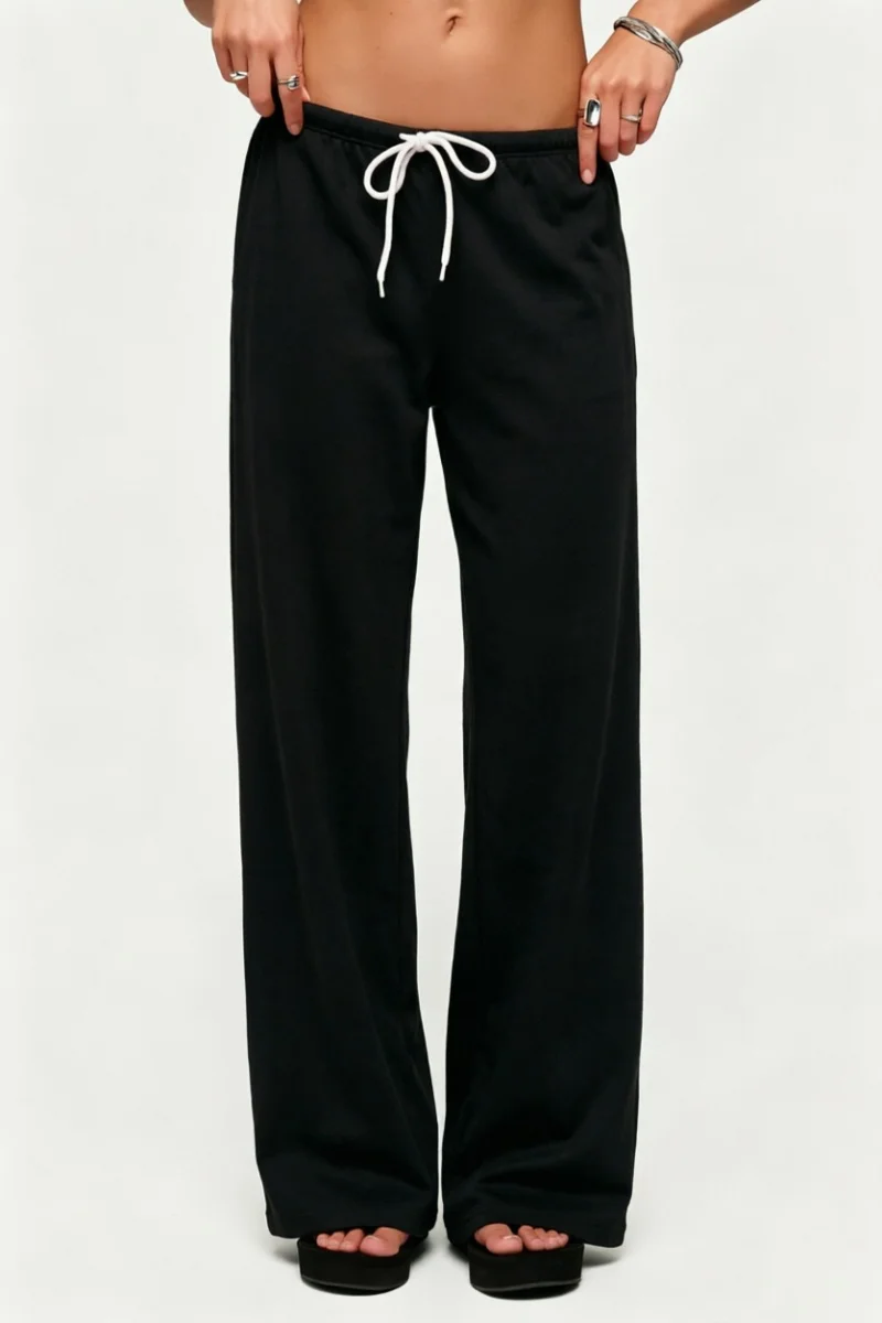 Women's Straight Leg Pants Drawstring Low Waist Solid Color Pants Trousers Grunge Aesthetic Baggy Lounge Tracksuit Trousers