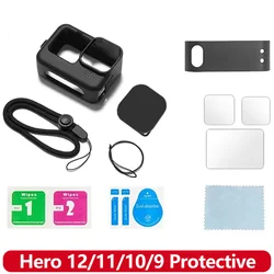Silicone Case Tempered Glass Protective Film Lens Side Protective Cover For GoPro Hero 12 11 10 9 Action Camera Accessories