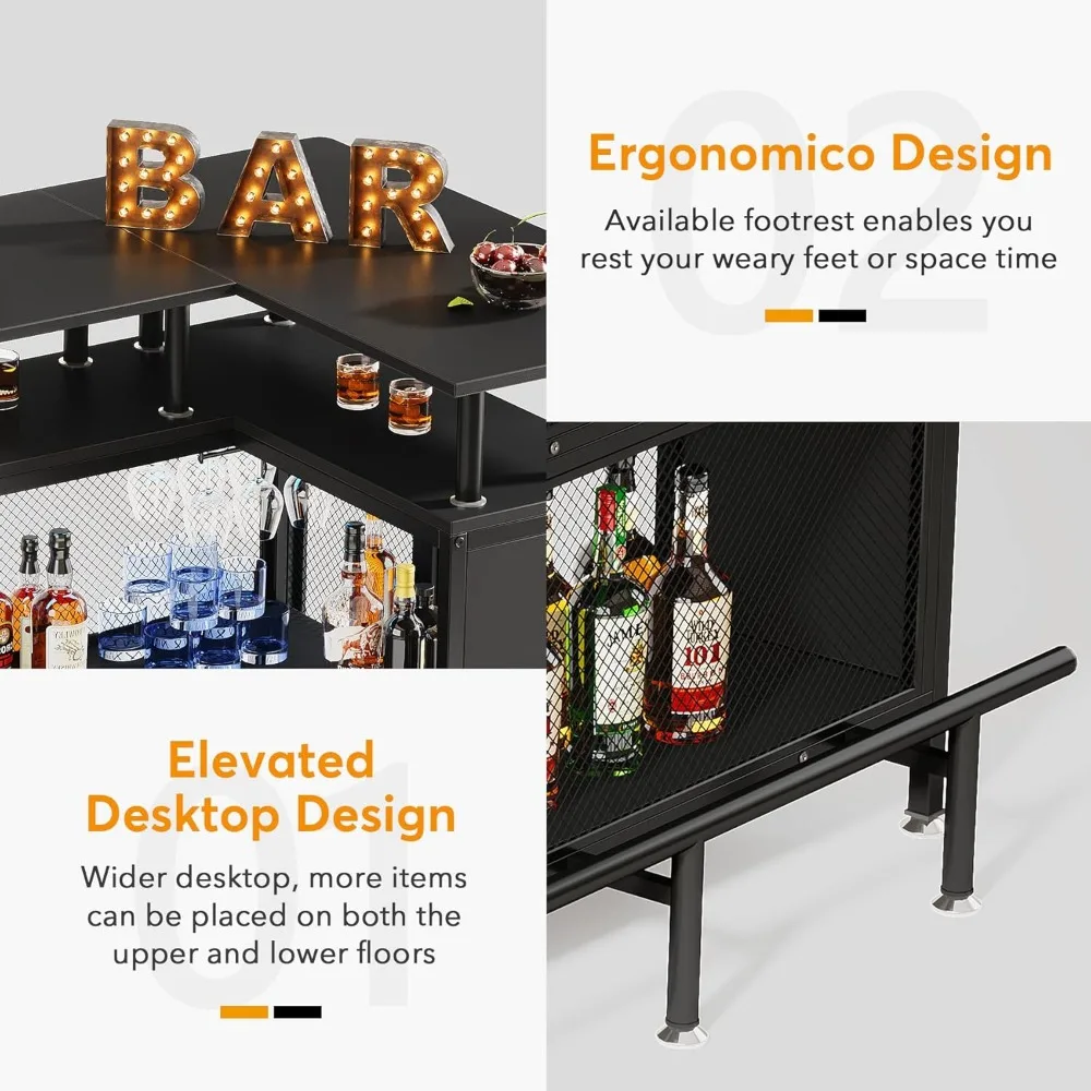 Tribesigns Home Bar Unit, L-shaped Bar Table with Stemware Racks and 2-tier Shelves, Corner Mini Coffee Liquor Cabinet with