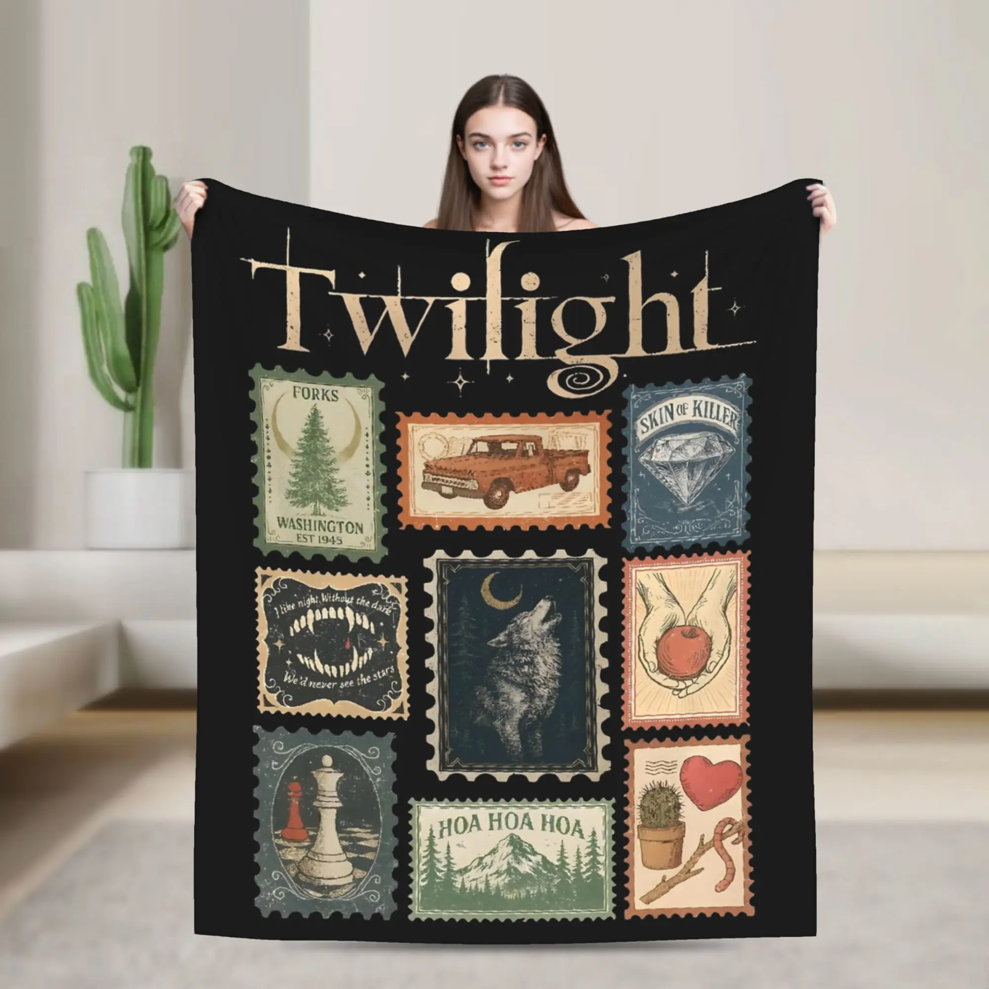 Twilight Movie stamp Blankets Fleece Printed   Multifunction Warm Throw Blankets for Home Travel Bedding Throws