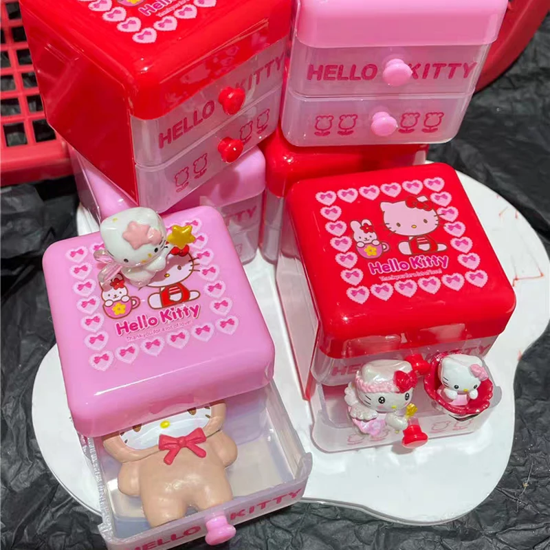 

12pcs Sanrio Hellokitty Drawer Box Cartoon Cute Eraser Ktcat Desktop Storage Box Rubber Prizes Wholesale Student Kawaii Gift