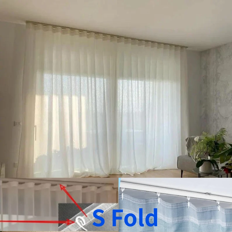 Baumwoll-Leinen Vorhang-Optik Garn-Tüll S-Falten Transparente Vorhänge für Wohnzimmer Esszimmer Schlafzimmer Elegante Fensterdekoration Gute Qualität Tür