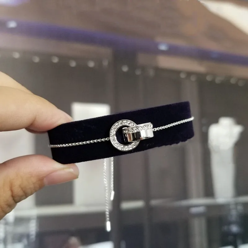 European and American Boutique S925 Pure Silver Rose Gold Ring Buckle Double Ring Transfer Bead Bracelet