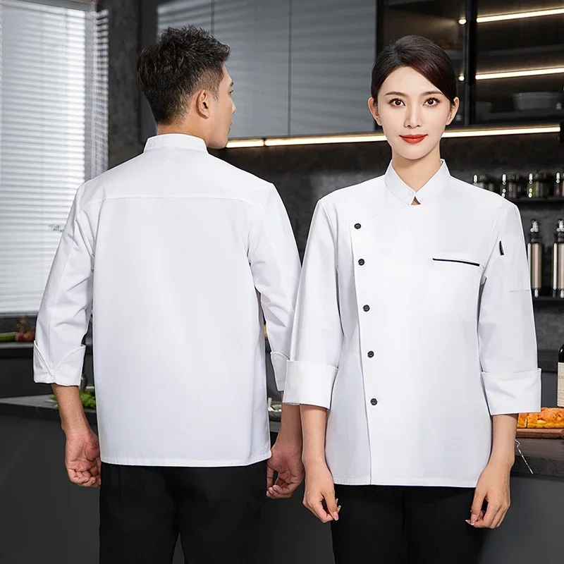 Hotel Chef-kok uniform chef-kok jas schort Lange Mouw Heren Restaurant Kok Jas Chef-kok outfit T-shirt Werk Uniform Ober Kleding Logo