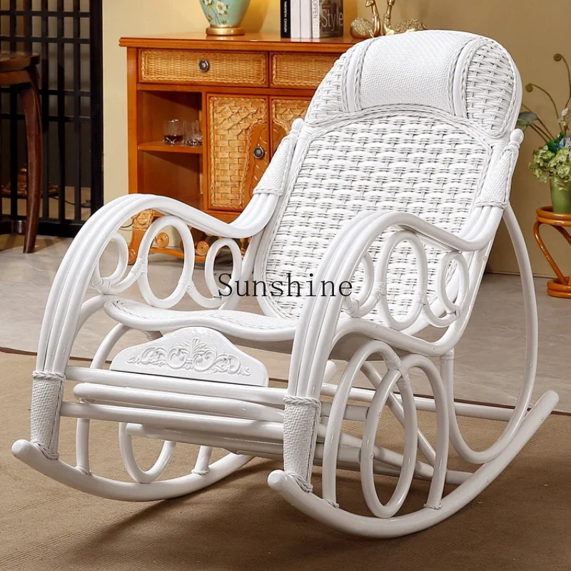 

Balcony Household Backrest Cool Rocking Sofa Real Rattan Easy Chair Adult Leisure Recliner