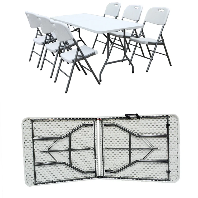 Hot Sale Modern Indoor Outdoor Events Wedding Rectangular White HDPE Plastic Folding Picnic Dining Table