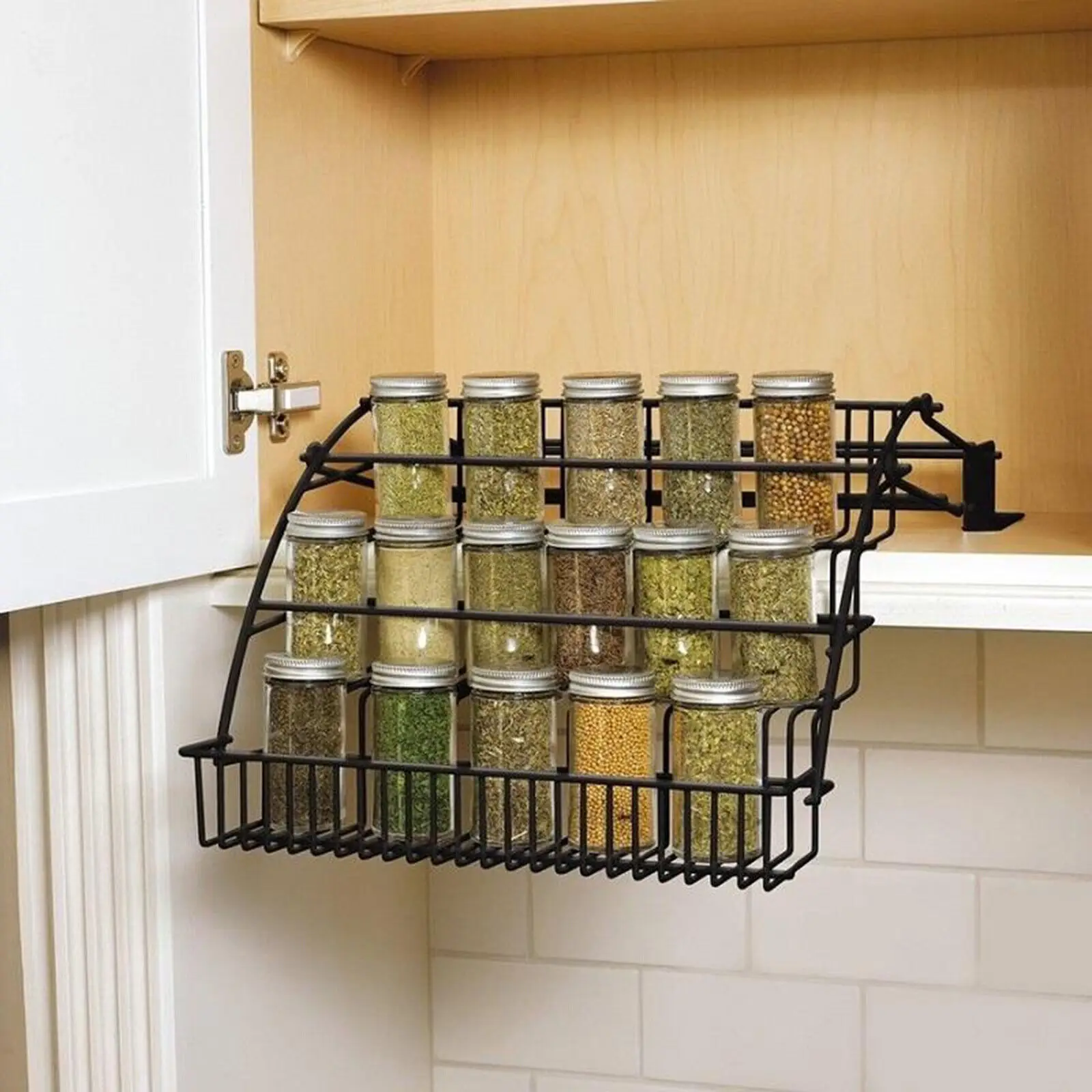 Pull-Down 3-Tier Spice Rack Organizer, Cabinet & Countertop Spice Storage for Jars & Bottles