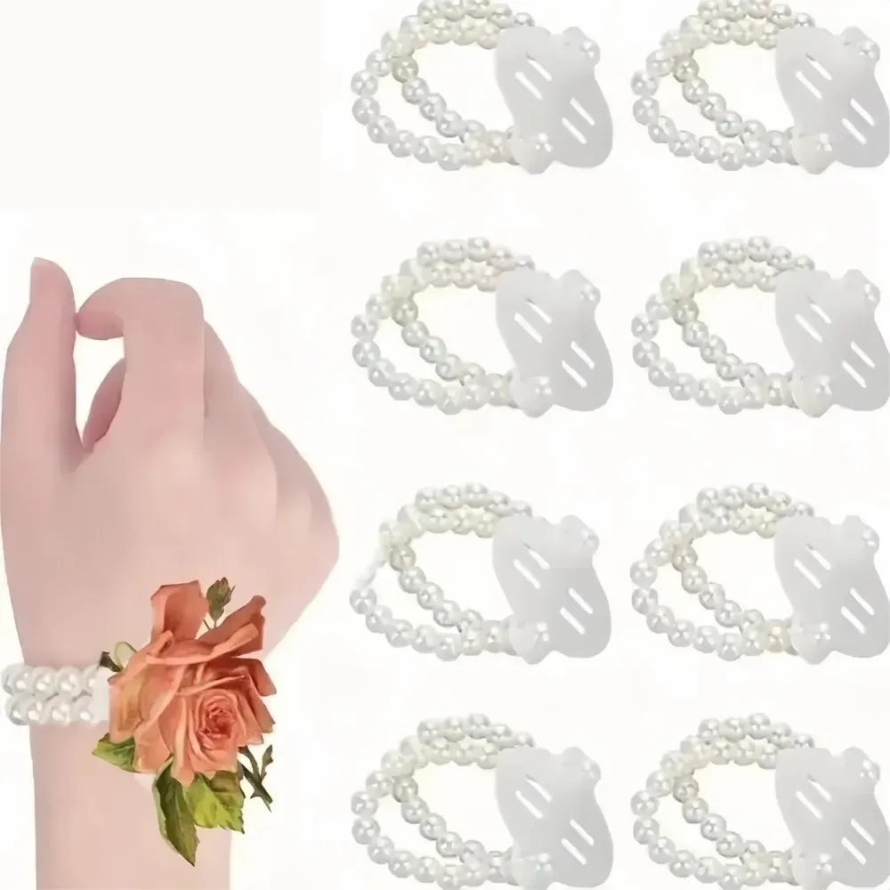New DIY Bridal Bridesmaids Wristlet Elastic Corsage Bands Pearl Wristband Party Prop