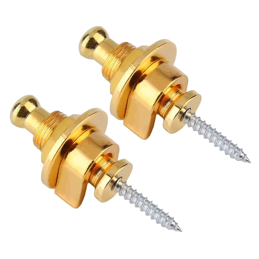 

2pcs Guitar Locks Bass Belt Nails Non-slip Bass Belt Nails Studs Button Golden Guitar Parts Accessories Safe Install
