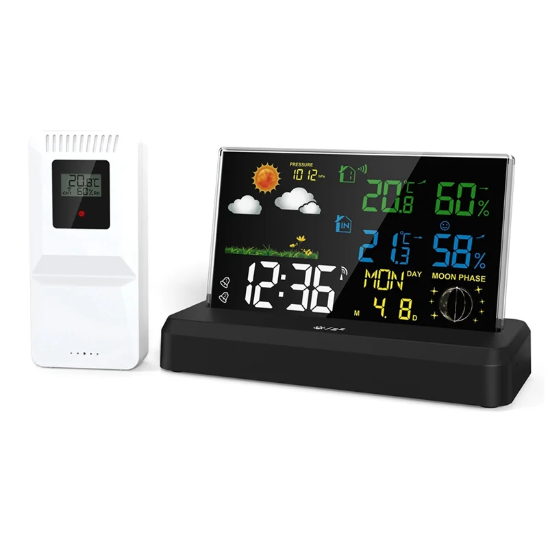 A13E-VA Color Screen Digital Weather Station Forecast Weather Station Radio Clock Home Hygrothermograph EU Plug