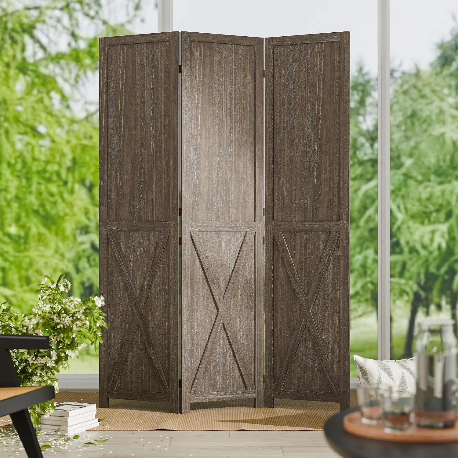 3 Panel Folding Room Divider, Solid Wood Privacy Screen, Freestanding Partition Wall, Temporary Wall for, Customized