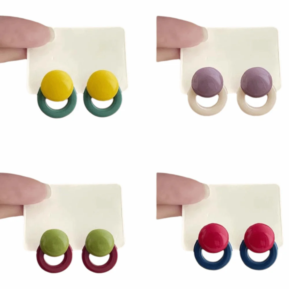 Fashion Color-Mixed Resin Stud Earrings Lightweight Korean Style Round Stud Earrings Party Jewelry Daily Outfits