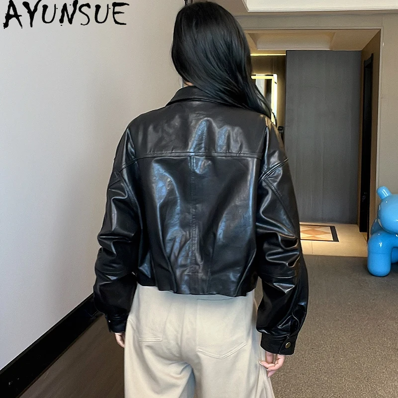 Ayunsue 100% genuíno pele de carneiro jaqueta feminina moda cera óleo jaqueta de couro mulher roupas 2025 outono alta qualidade abrigo mujer