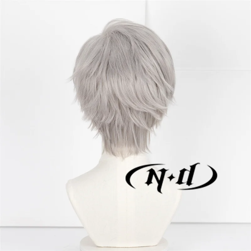 ND Sylus Game Love and Deepspace Cosplay Short Grey Hair Wigs Heat Resistant Kanekalon Synthetic Hair for Game Halloween Theme