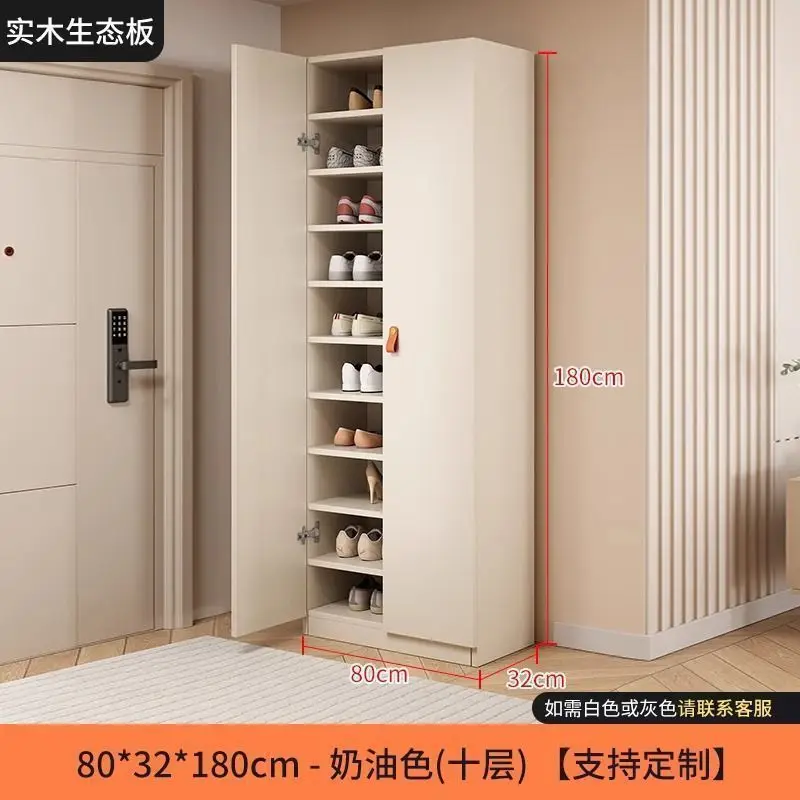 Solid wood shoe cabinet for home use, indoor doorway, external corridor entryway, integrated wall high-capacity shoe cabinet