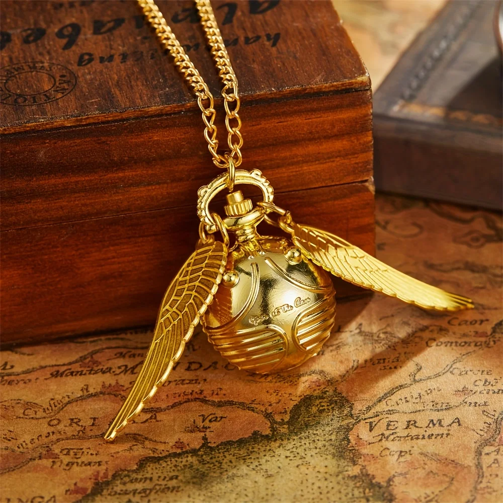 Factory direct sale Golden Snitch Quartz Pocket Watch Necklace Angel Wing Spherical Pendant Fashion Sweater Chain Pocket Watch