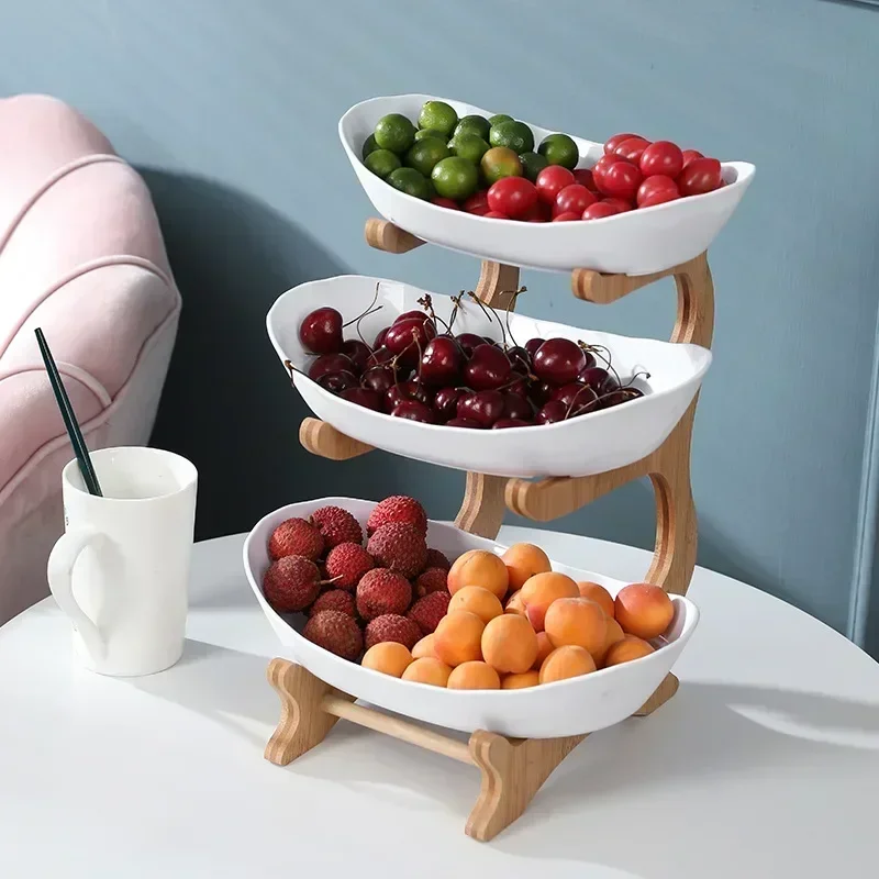 Snack Storage Candy Plate Household Dim Sum Plate Fruit Plate Fruit Tray Bamboo Shelf Dried Fruit Tray Creative Living Room 1Pcs