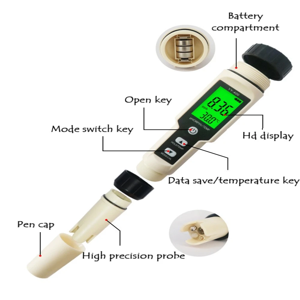 YY-400 pióro bogate w wodór długopis testowy negatywny potencjał długopis testowy jakości wody wielofunkcyjnej długopis testowy basen wodny PH/H2/ORP/TEMP