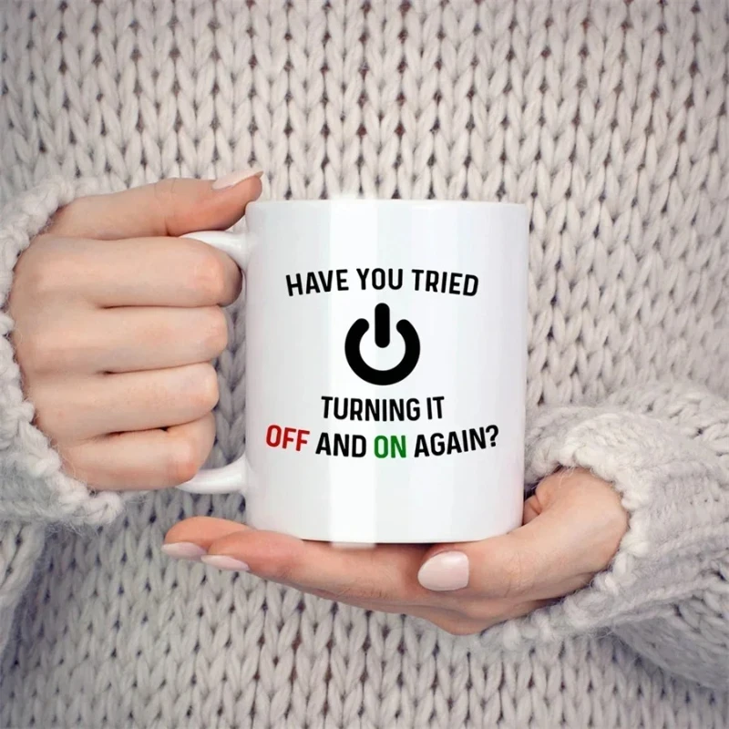 

White Ceramic Cup for Computer, You Tried To Turn It Off and The Thing, Nerd Birthday Gifts, Fantasy Coffee, Standard Tea, 11 Oz