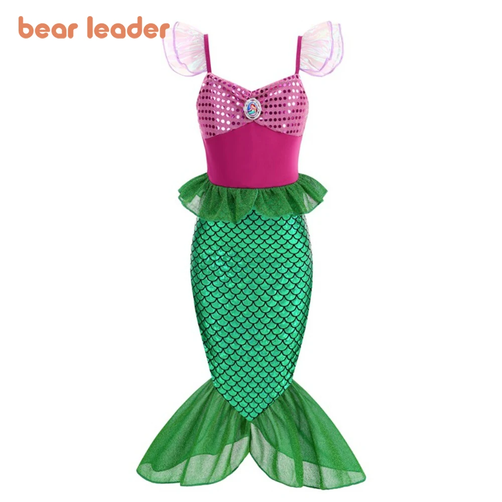 Bear Leader Fairy Tale Performance Costume Mermaid Flying Sleeve Sequin Dresses Sleeveless Princess Fish Tail Long Dress