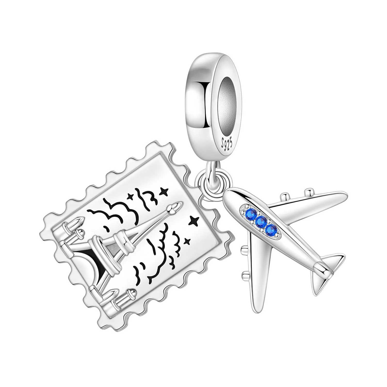 CYCUFF 925 Sterling Silber Eiffelturm-Stempel Flugzeug-Anhänger Perlen Passend für DIY Armband Halskette Schmuck Souvenir Geschenke