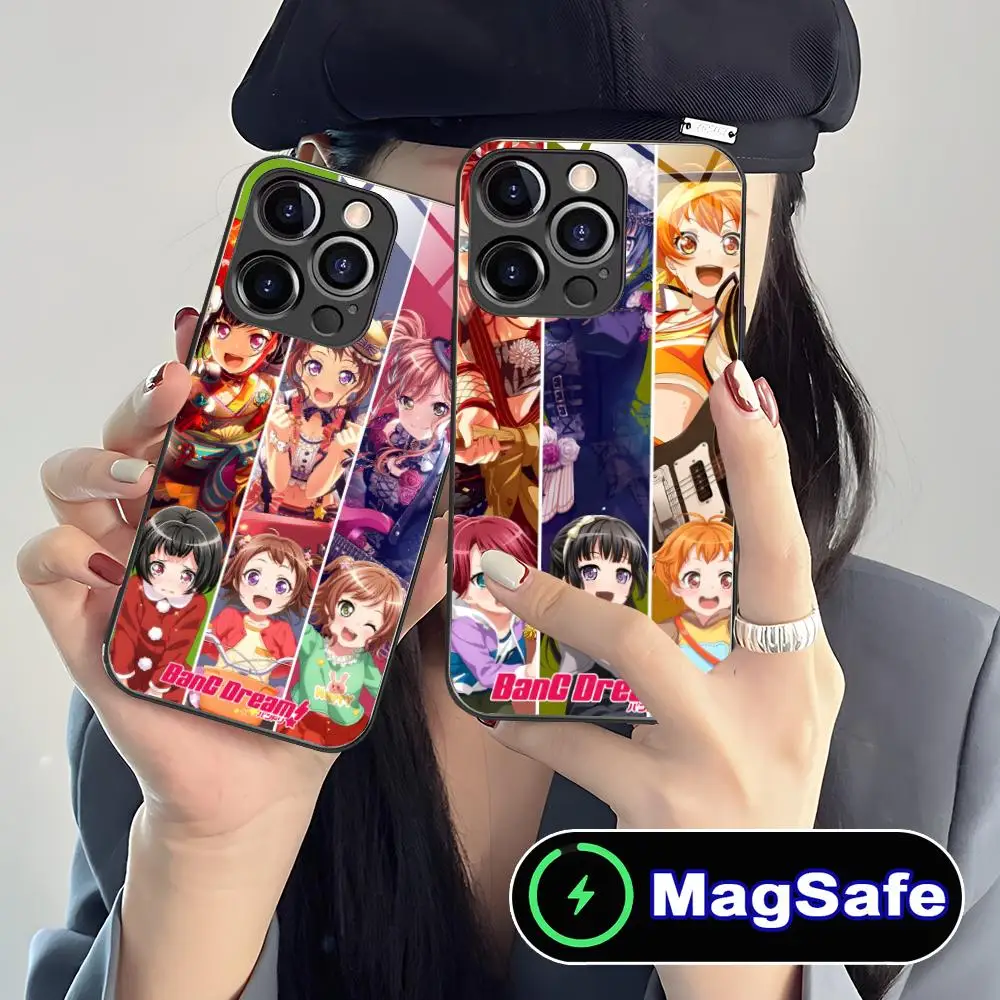 

Модный чехол для мобильного телефона BanG Dream для iPhone 16, 15, 14, 13, 12, 11 Pro Max Plus Mini MagSafe, стеклянный цветной принт, красивый чехол