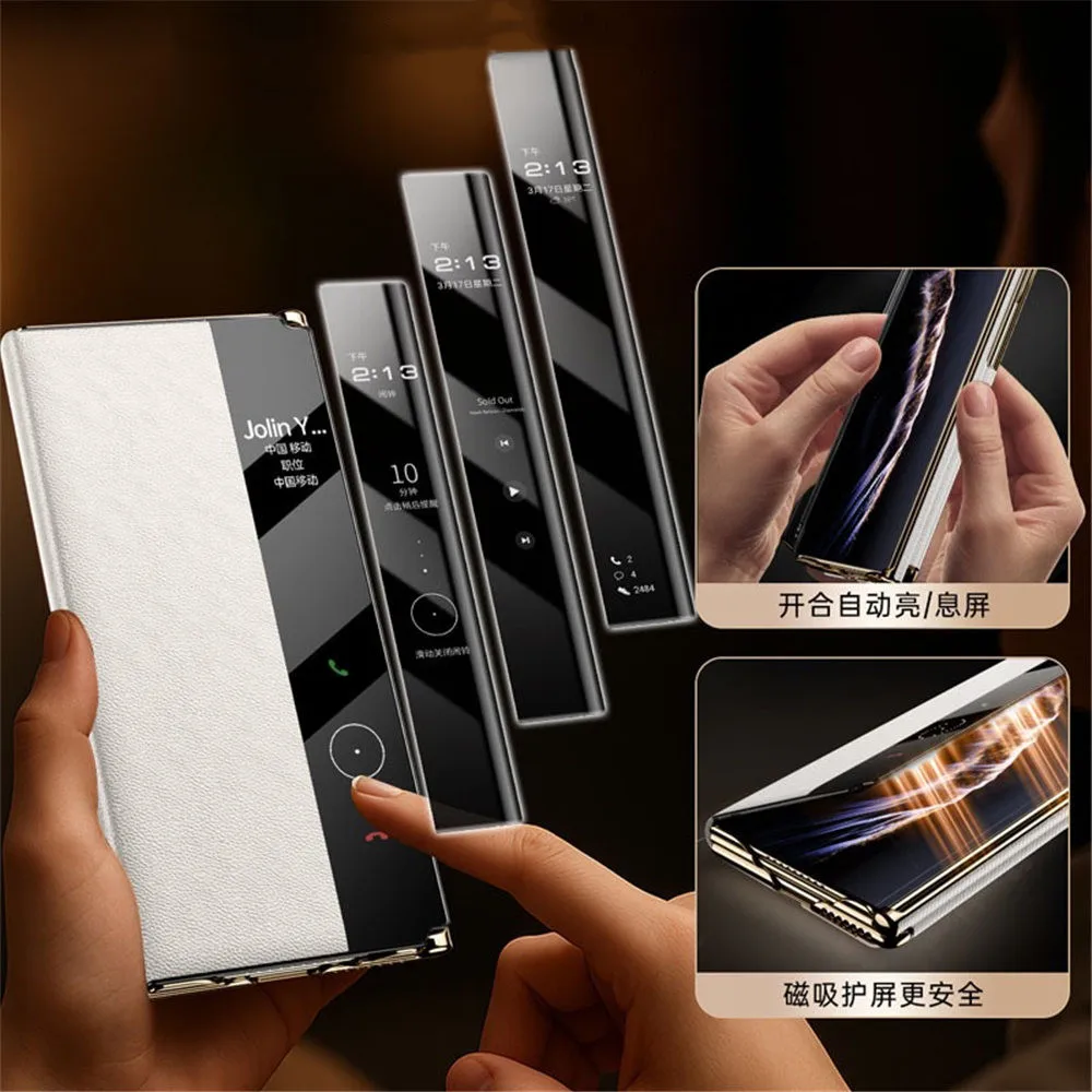 Genuine Nappa Cowhide Leather Case For Huawei Mate XT XTS Window View Cover
