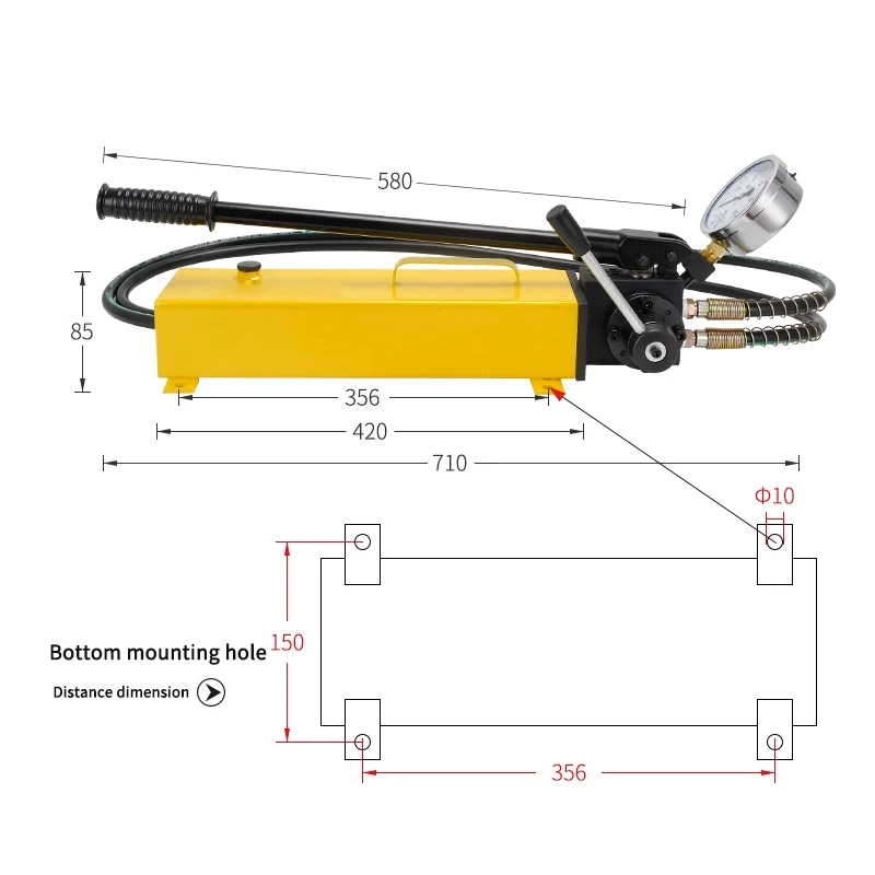 CP-700S Dual Circuit Manual Hydraulic Pump Split Double Action High Pressure Pumps 3000CC Oil storage Shockproof Pressure Gauge