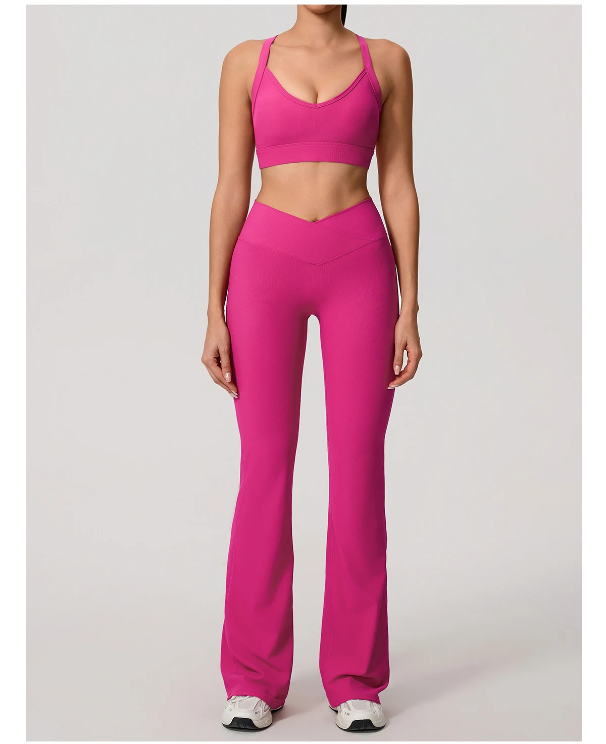 Sommer Damen Geripptes Gym Schnelltrocknendes Zweiteiler-Set Nahtloses Sport-Yoga-Set für Frauen Outdoor 2-teiliges Po-Lifting Sportoutfit – Detail 15