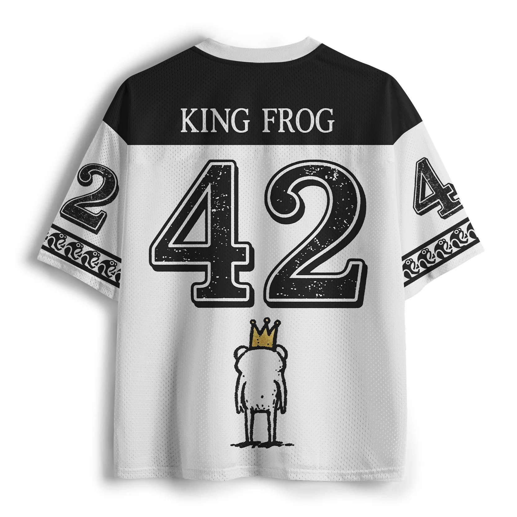 Wear A Crown Frog Print Mesh Jersey for Both Men and Women, Make Your Own Slogan, Cute Frog V-neck Loose Short Sleeved Shirt