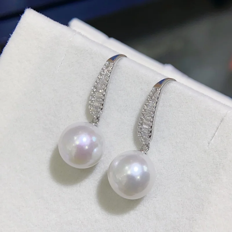 SGARIT Natural Fresh Water Round Strong Luster White Pearl Earrings S925 Sterling Silver Earrings Women's Exquisite Gift