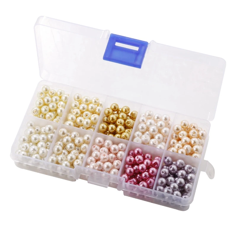 6Mm 500Pcs Tiny Satin Luster Glass Pearl Round Beads Assortment Mix Lot For Jewelry Making Multicolor With Plastic Box