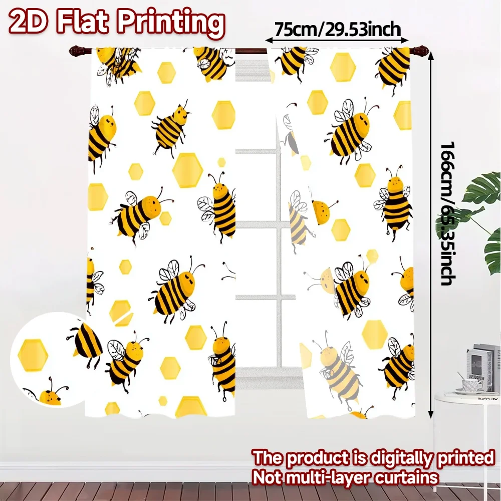 2pcs, 2D FLAT PRINTING Curtains (Without Rod) BeePattern Chic Curtains&Drapes Versatile Durable Polyester Curtains Home Decor