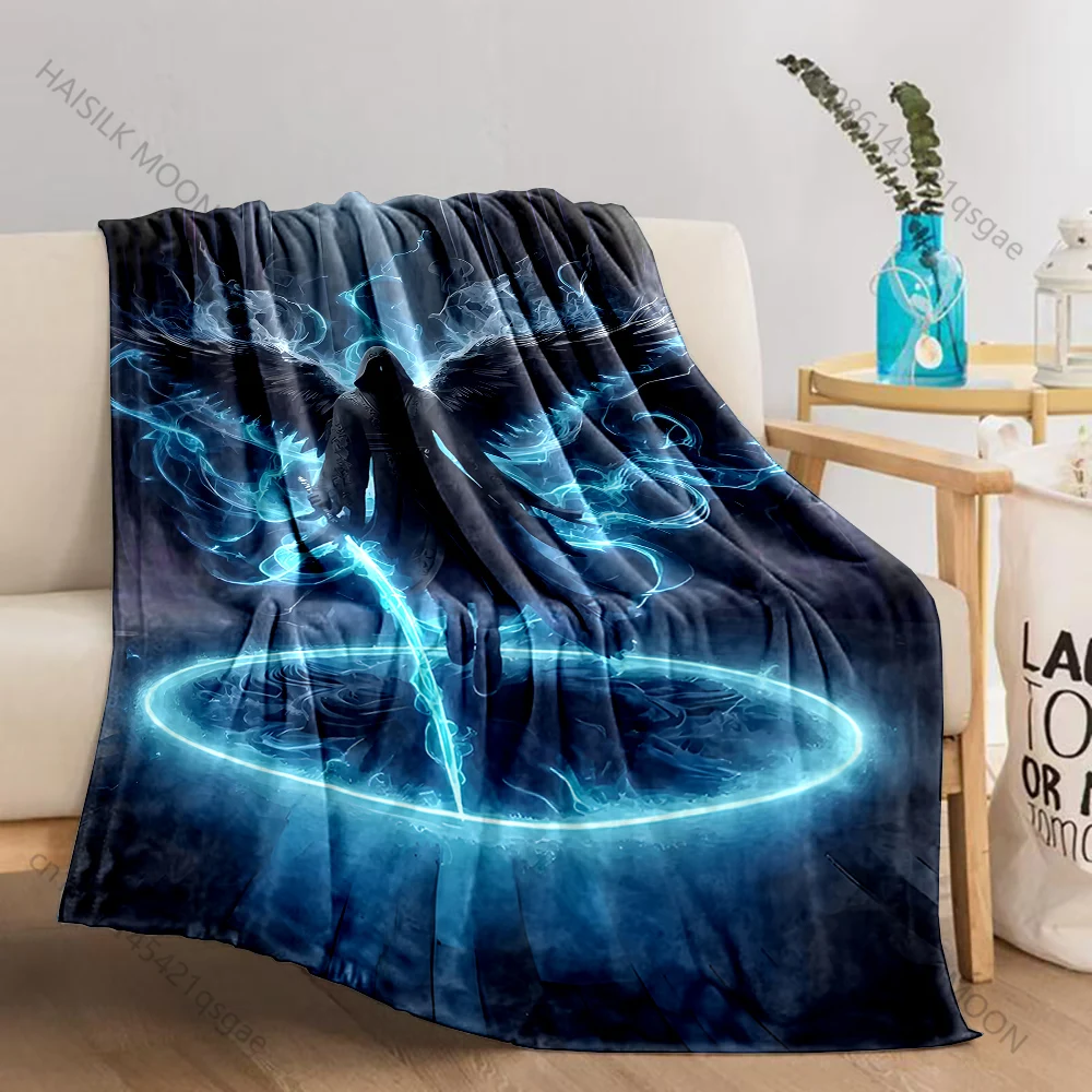 Dark winged mage glowing circle Print Blanket Warm Soft Fluffy Kids and Adult Sofa Bed Throw Blanket Outdoor Travel Camping RV