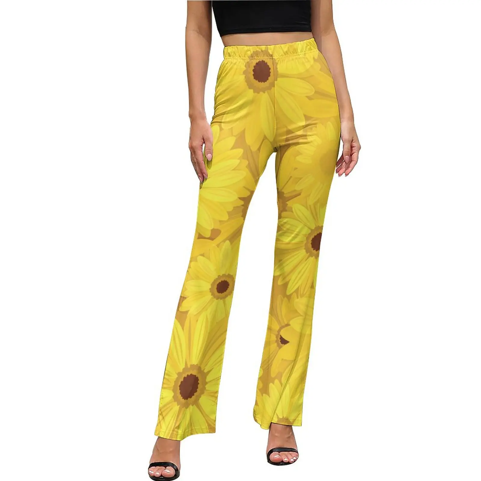 

Sunflower Print Pants Yellow Gerbera Flowers Sexy Workout Flare Trousers Summer Woman Graphic Korean Fashion Slim Pants