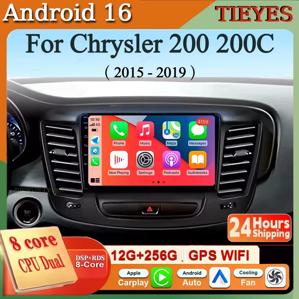 9 Car Raido Carplay Android 16 For Chrysler 200 200C 2015 - 2019 Auto Multimedia Screen Stereo Video Player GPS Navigation WIFI