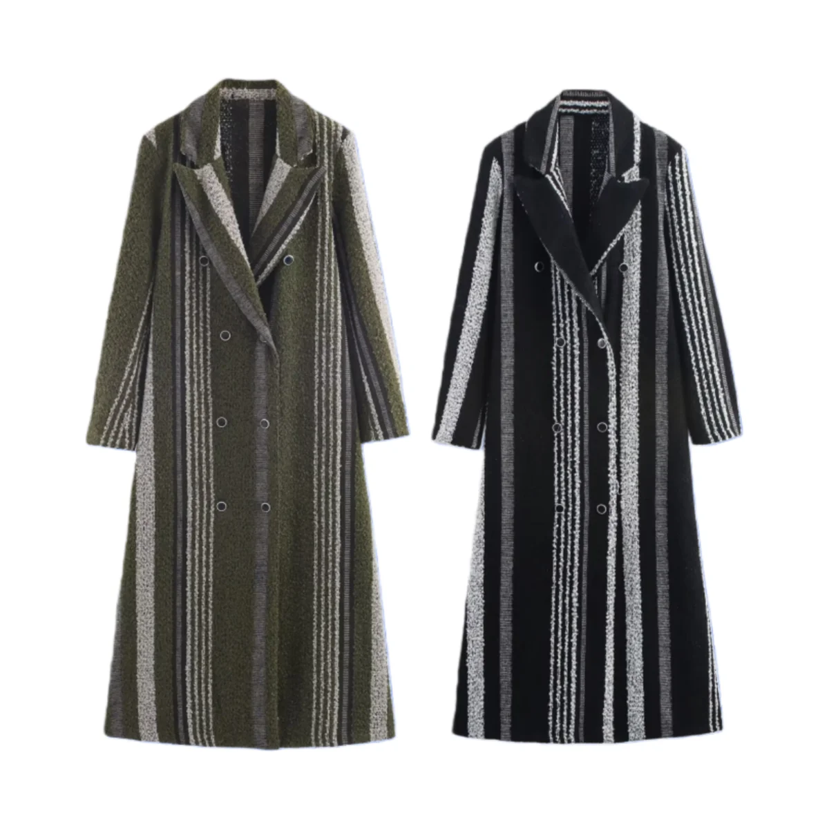 

Осень 202, новое женское повседневное модное простое элегантное полосатое двубортное шерстяное пальто с длинными рукавами и лацканами
