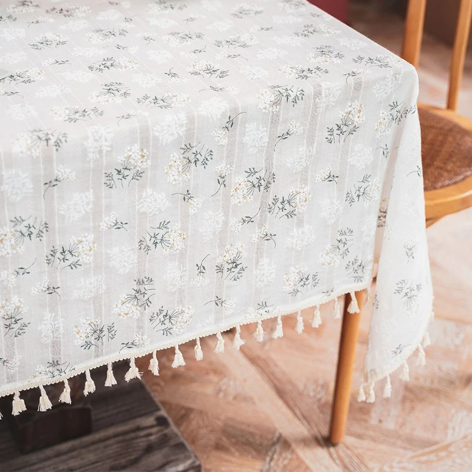 Korean Style Cotton Floral Tablecloth,Tea Table Decoration,Rectangle Table Cover For Kitchen Wedding Dining Room
