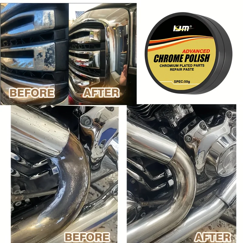 KJM Chrome Restorer Paste For Motorcycle Exhaust Pipes Car Trim Aluminum Wheels Bumpers Metal Polish Repair Compound