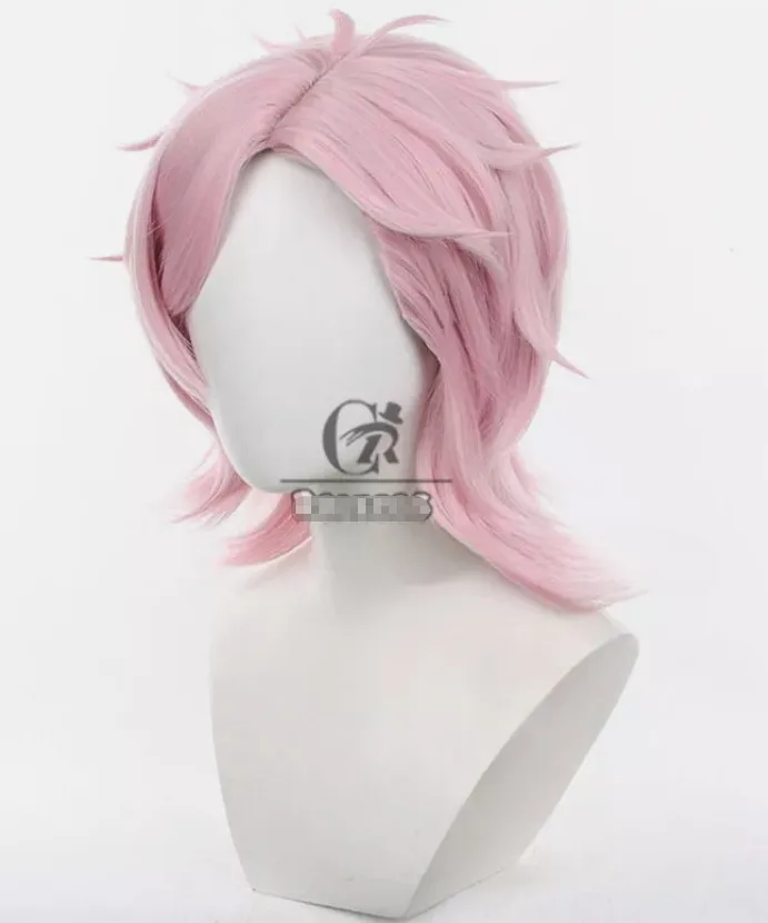 Windbreker Mitsuki Kiryu Cosplay Pruiken 43 cm Kort Roze Mannen Synthetisch Haar