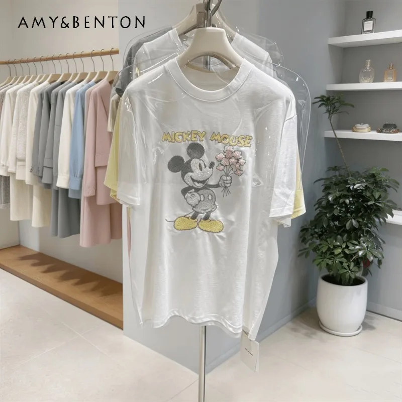 

Mid-length Pure Cotton Short-sleeved T-shirts 2026 Spring-summer New Versatile Fun Cartoon Design Loose And Slimming Top Female
