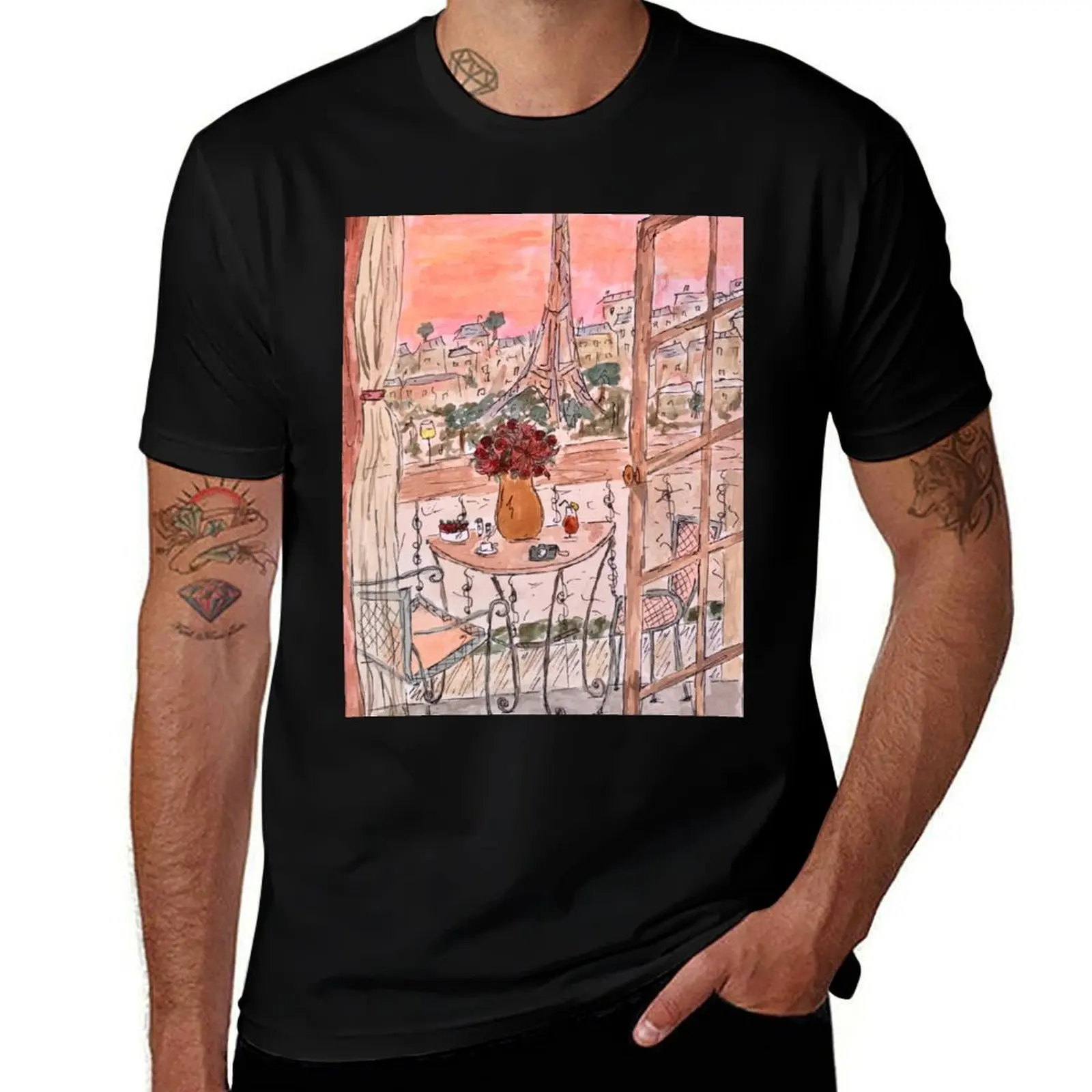 Paris Balcony Painting T-Shirt Performance Dry Fit T-Shirt